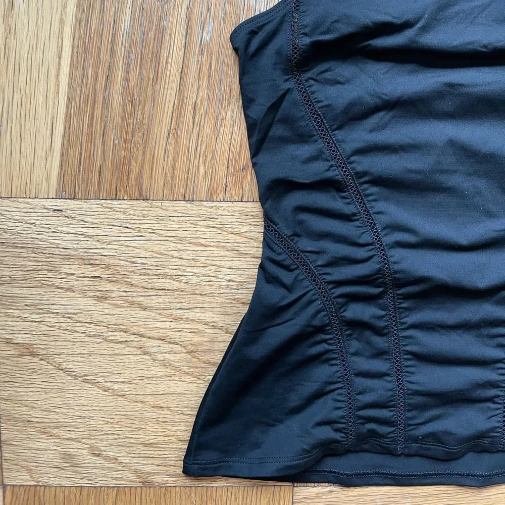 NWOT $120 Michi Black Halterneck Racerback Tank w/ contoured mesh seams, Size XS